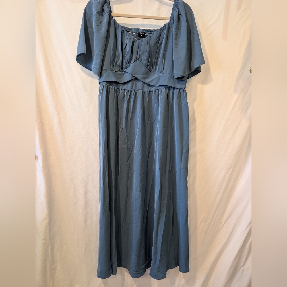 Elegant Blue Flowy Maxi Wedding Guest Bridesmaid Dress 1X - Picture 2 of 6